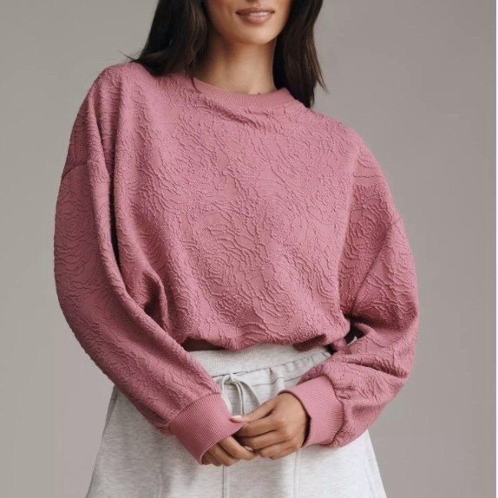 Anthropologie Daily Practice Dusty Pink Rose Floral Textured Bubble Sweatshirt L